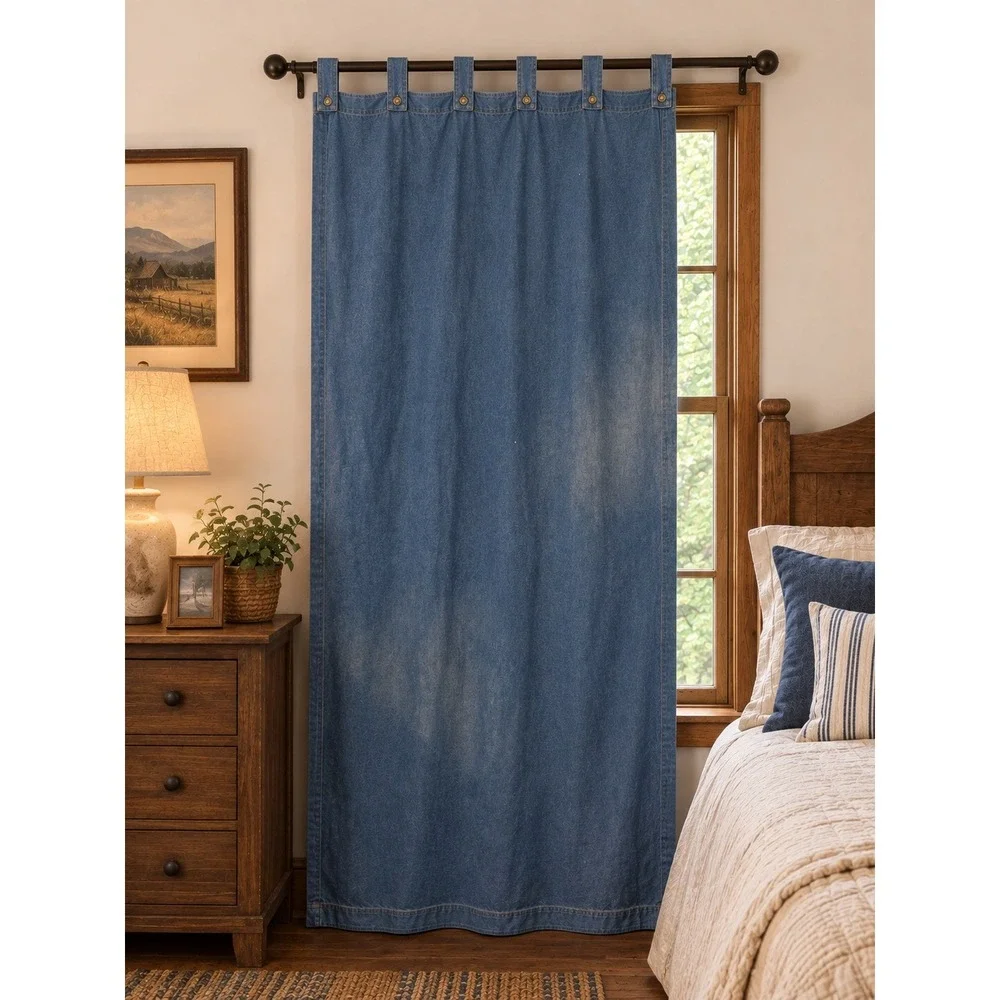 Vintage Ralph Lauren Denim Tab Top Curtain Panel Single Americana 42X84